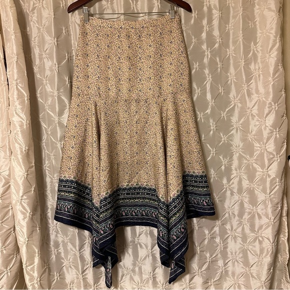 Veronica Beard Natalija Silk Handkerchief Hem Midi Skirt Cream Abstract Print - Picture 3 of 12